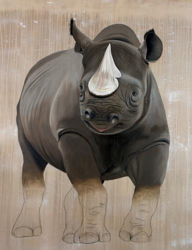  rhinoceros black rhino diceros bicornis threatened endangered extinction Thierry Bisch Contemporary painter animals painting art decoration nature biodiversity conservation